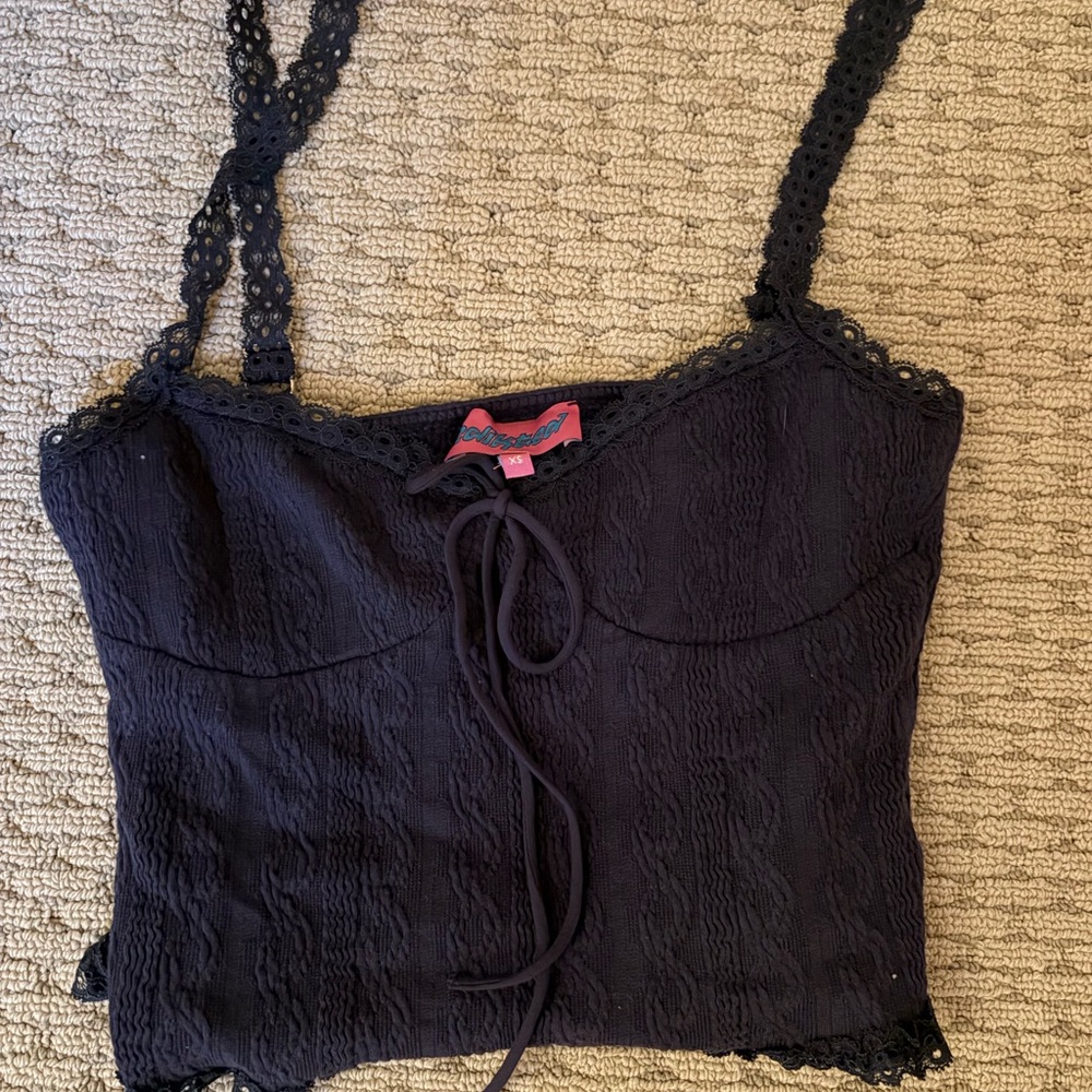 Edikted navy blue/ purple Textured Camisole with Lace Straps